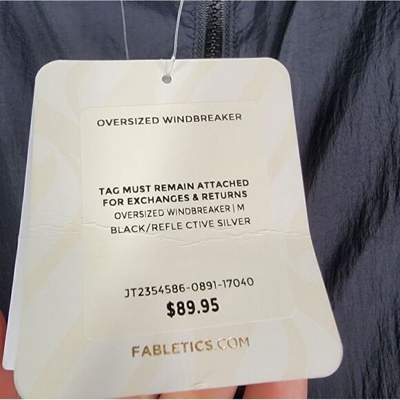 Fabletics Black Windbreaker Oversized Reflective Trim Puffer Size Medium - Picture 7 of 15